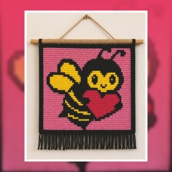 Cute Bee Holding Heart Tapestry Crochet Pattern 75x75 Stitches
