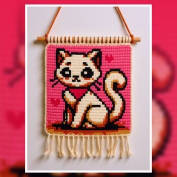 Cute Kitty with Hearts Tapestry Crochet Pattern 75x75 Stitches