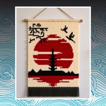 Japanese Temple Sunset Tapestry Crochet Pattern 60x80 Stitches