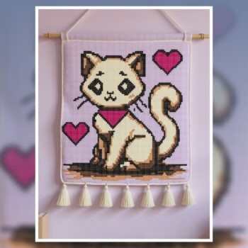 Pink Scarf Cat Tapestry Crochet Pattern 100x100 Stitches