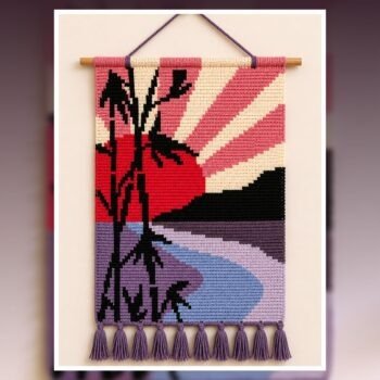 Radiant Pink Sunset Lake Tapestry Crochet Pattern 80x120 Stitches