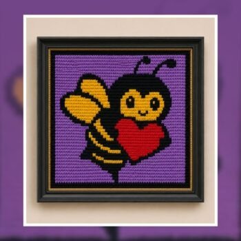 Smiling Bee with Heart Tapestry Crochet Pattern 100x100 Stitches