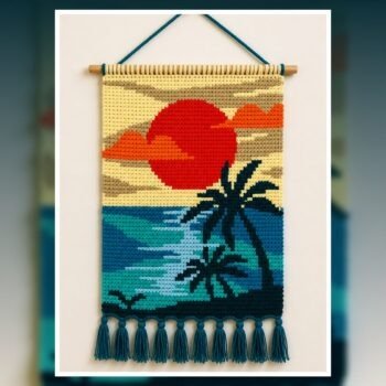 Tropical Sunset Beach Palm Tree Tapestry Crochet Pattern 80x120 Stitches