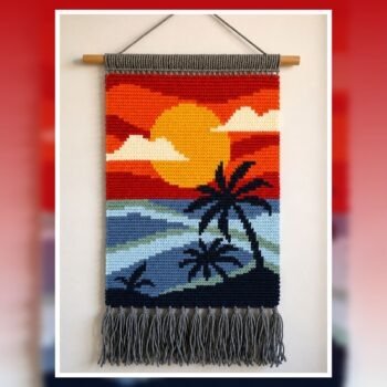 Tropical Sunset Palm Tapestry Crochet Pattern 60x90 Stitches