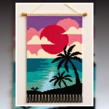 Vibrant Pink Sunset Beach Tapestry Crochet Pattern 100x150 Stitches