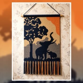 African Elephant Sunset Tapestry Crochet Pattern 120x160 Stitches