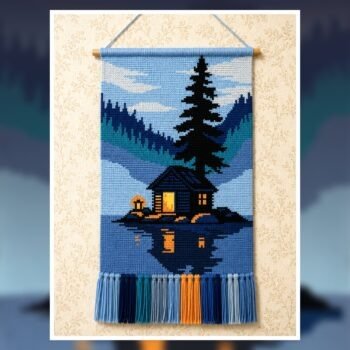 Blue Lakeside Cabin Crochet Tapestry Pattern 100x150 Stitches
