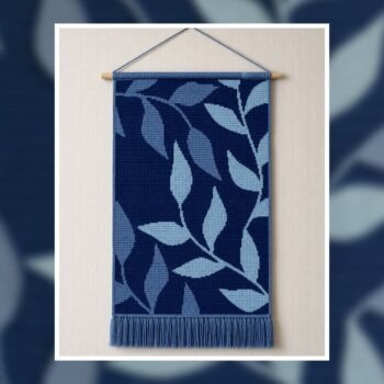 Blue Leafy Branch Crochet Tapestry Pattern 140x200 Stitches