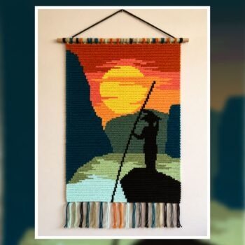 Canoe Silhouette Sunset Tapestry Crochet Pattern 80x120 Stitches
