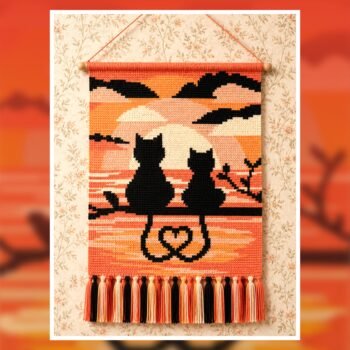 Cat Couple Sunset Tapestry Crochet Pattern 100x150 Stitches