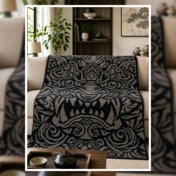 Chinese Lion Tapestry Crochet Blanket Pattern 160x280 Stitches