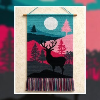 Colorful Moonlit Deer Tapestry Crochet Pattern 120x180 Stitches