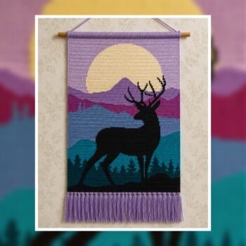 Deer Silhouette Crochet Tapestry Pattern 120x180 Stitches
