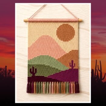 Desert Cactus Landscape Crochet Tapestry Pattern 60x90 Stitches