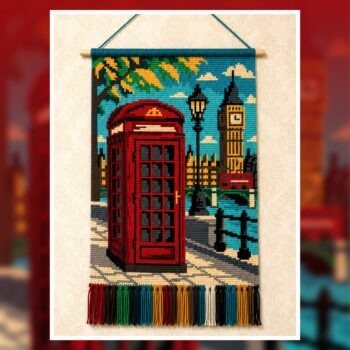 London Telephone Booth Tapestry Crochet Pattern 100X150 Stitches