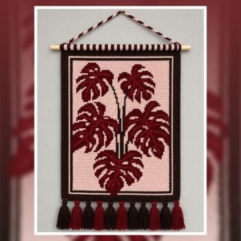 Red Monstera Tapestry Crochet Pattern 90x120 Stitches