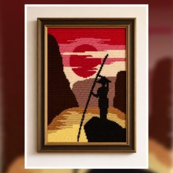 Red Sunset Boat Silhouette Tapestry Crochet Pattern 100x150 Stitches