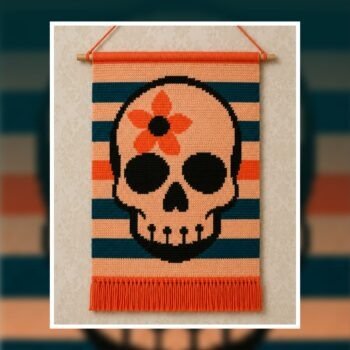 Retro Bloom Skull Tapestry Crochet Pattern 120x180 Stitches