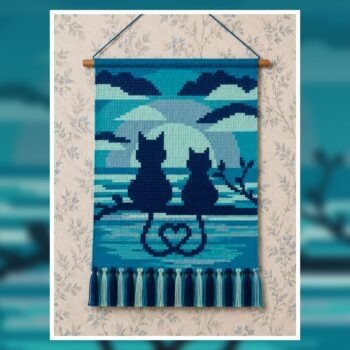 Romantic Cat Couple Moonlight Tapestry Crochet Pattern 80x120 Stitches