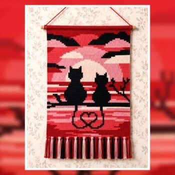 Romantic Cat Couple Sunset Tapestry Crochet Pattern 60x90 Stitches