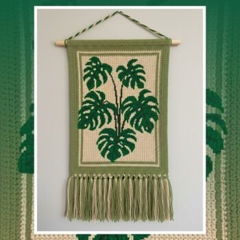 Tropical Monstera Crochet Wall Hanging Pattern 120x160 Stitches