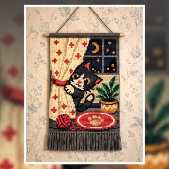 Curious Night Cat Tapestry Crochet Pattern 80x120 Stitches